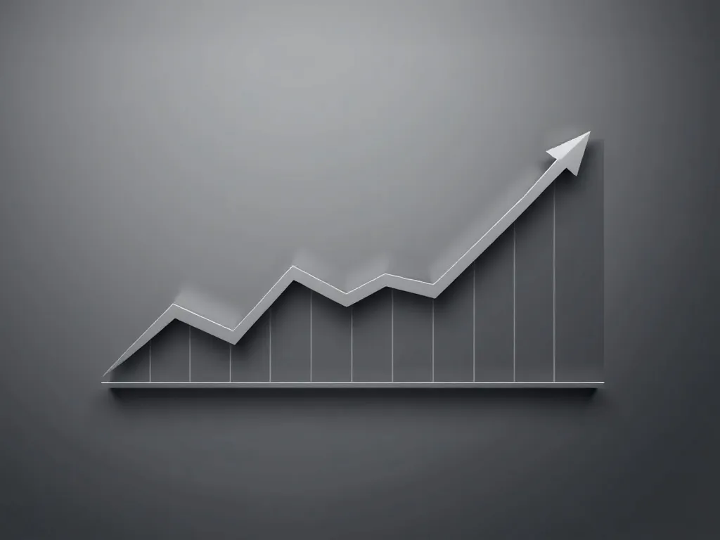 Minimalist financial chart showing growth, clean lines, silv