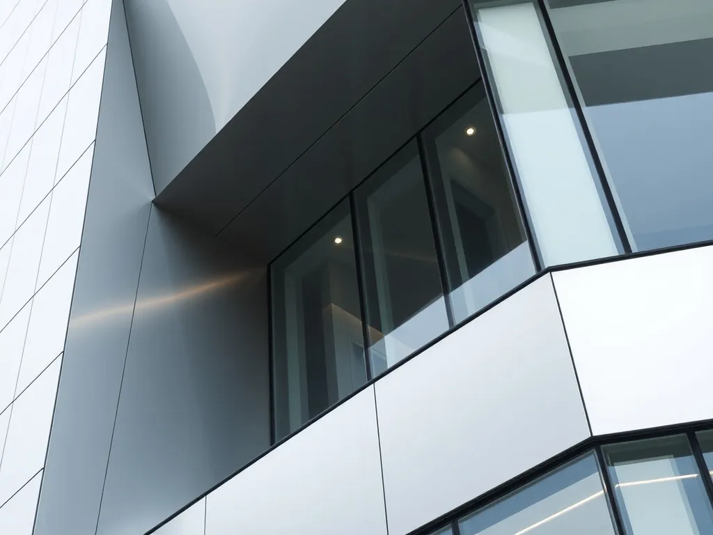A high-end architectural detail of a modern silver and glass