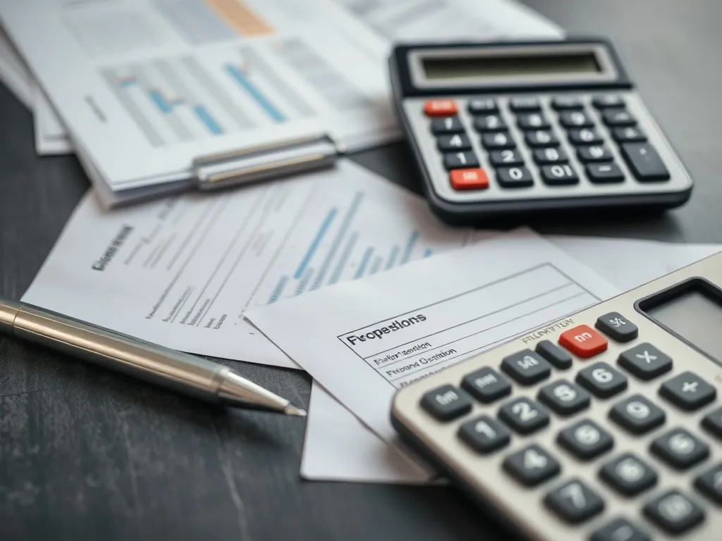 A technical close-up of financial documents, a silver pen, a